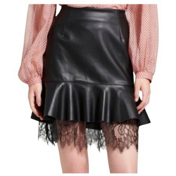 Who What Wear Dresses & Skirts - Who What Wear Faux Leather Ruffle And Lace Skirt Size 16
